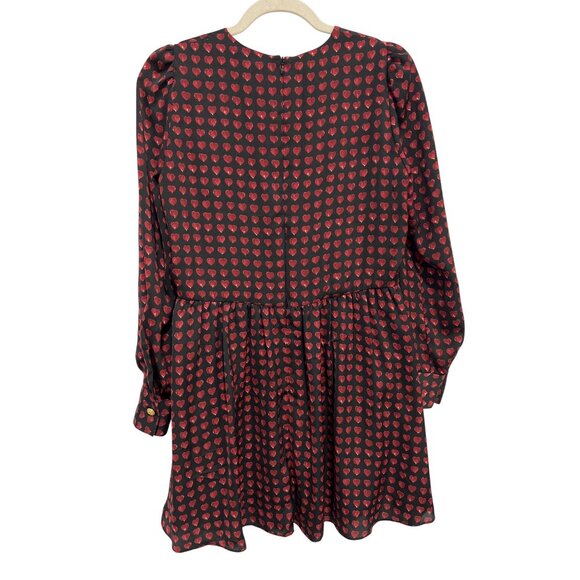 Zara Mini Dress Size Medium A Line Babydoll Black Red Long Sleeve Heart Print - Picture 3 of 10